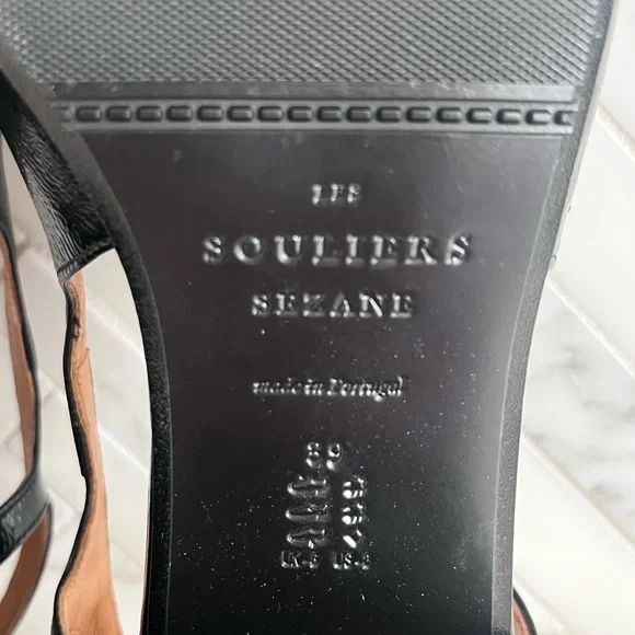 Sezane Black Leather Mary Jane Slingback Heels - Picture 6 of 11